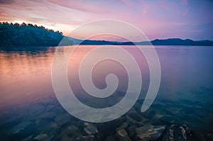 Sunset during blue hour at the lake