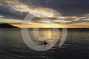 Sunset in the Blue Lagoon Beach in the island of Nacula, Yasawa, Fiji