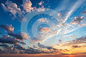 Sunset on blue sky with clouds