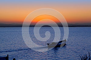 Sunset boat in Albufera lake Valencia