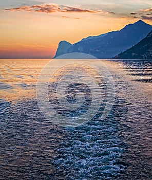 Sunset Boat Wake on Lake Garda