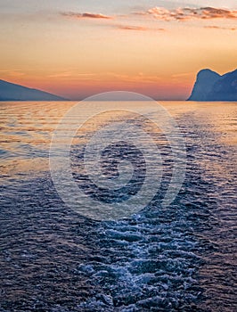 Sunset Boat Wake on Lake Garda
