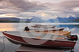 Sunset Boats on Lake McDonald, Glacier photo