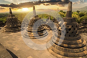 Sunset at Borobudur temple, Indonesia