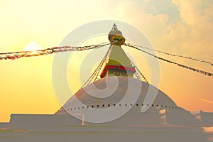 Sunset at the boudhanath stupa kathmandu nepal