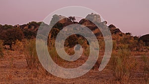 Sunset at boulders of Los Barruecos near Cacares in Extremadura, Spain