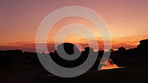 Sunset at boulders of Los Barruecos near Cacares in Extremadura, Spain