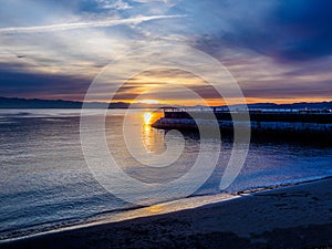 Sunset at the breakwater in Victoria BC, Canada