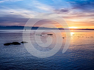 Sunset at the breakwater in Victoria BC, Canada