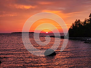 Sunset in Bruce County, Canada. Ontario in September. Georgian Bay
