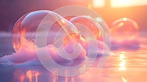 Sunset bubbles foam beach serenity