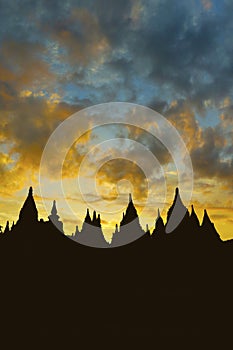 Sunset in buddhist temple,stupa,in Bagan