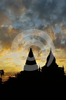 Sunset in buddhist temple,stupa,in Bagan