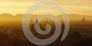 Sunset in buddhist temple,stupa,in Bagan