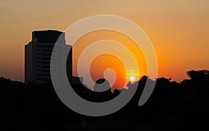 Sunset with building silhouette