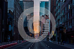 sunset and building street