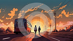 Sunset Bus Ride: A Graphic Novel Wallpaper