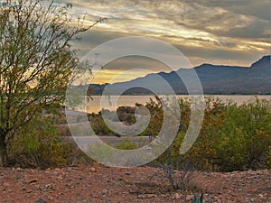 Sunset at Caballo Lake in New Mexico photo