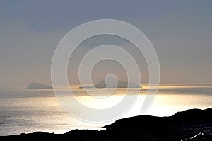 Sunset on Caldera of the island of Santorini. Greece