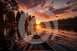 Sunset calm reflective moment canoeing on the lake, sunrise and sunset wallpaper