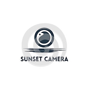 Sunset camera logo, vector illustration