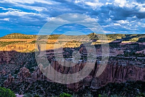 Sunset through the Canyon Gorge on the monuments in Grand Junction, Colorado