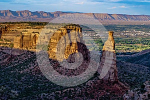 Sunset through the Canyon Gorge on the monuments in Grand Junction, Colorado