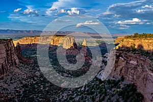 Sunset through the Canyon Gorge on the monuments in Grand Junction, Colorado