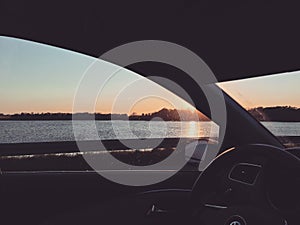 Sunset from a car