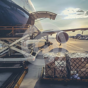 Sunset cargo loading at airport