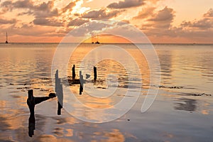 Sunset in the Caribbean sea by Caye Caulker island, Belize