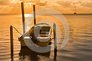 Sunset in the Caribbean sea by Caye Caulker island, Belize photo