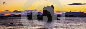 Sunset at Castle Stalker in the Scottish Highlands, UK