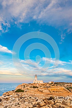 Sunset in Cavalleria Lighthouse on Minorca Island, Spain