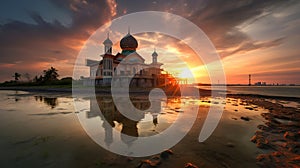 Sunset at Central Songkhla Mosque, generative ai