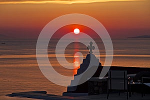 Sunset and Chapel Mykonos, Greece