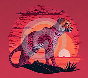 a sunset chaser with a pink and red cheetah leopard sticker design. AI-generated.