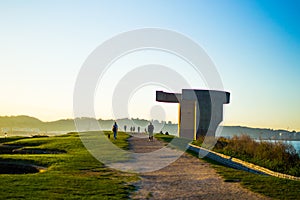 Sunset in Chillida`s Eulogy to the Horizon Elogio del Horizonte in Cerro de Santa Catalina, in Gijon, Asturias, Spain. Art