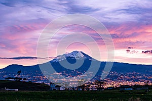 Sunset on the Chimborazo volcano the highest mountain in Ecuador the closest point to the sun