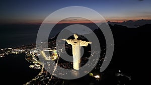Sunset At Christ The Redeemer Statue In Rio De Janeiro Brazil.