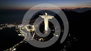 Sunset At Christ The Redeemer Statue In Rio De Janeiro Brazil.