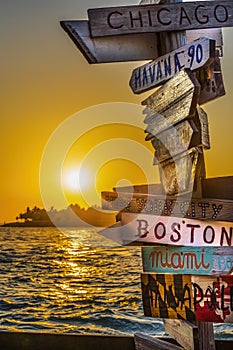 Sunset Cities Sign Mallory Square Dock Key West Florida