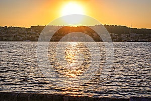 Sunset in the city of Argostoli, Kefalonia island, Greece