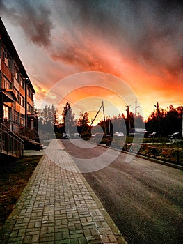 Sunset in the city of Pyt-yakh