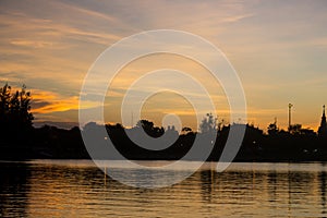 Sunset at city of Udonthani with building silhouette