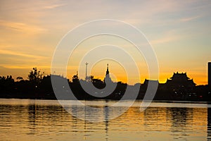 Sunset at city of Udonthani with building silhouette