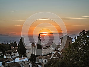 Sunset cityscape over Granada, Andalusia, Spain, in the old Albaicin district