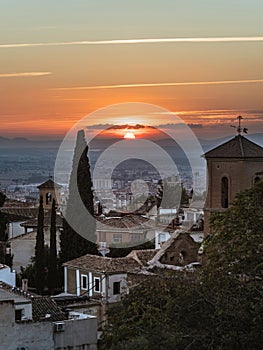 Sunset cityscape over Granada, Andalusia, Spain, in the old Albaicin district