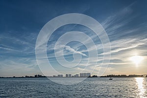 Sunset in Clearwater Beach, Florida. Wide Angle. Blue Sky.