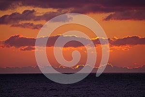 Sunset with cloud banks over Pacific Ocean